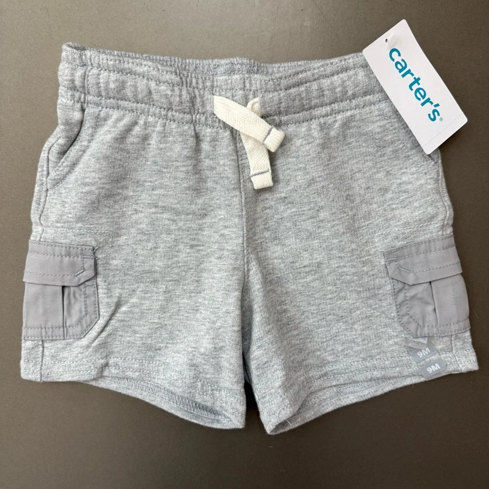 3/$10 🛒🛍️ Carter's Pull-On Knit Cargo Shorts - Light Gray Baby Kids - Size 9 M